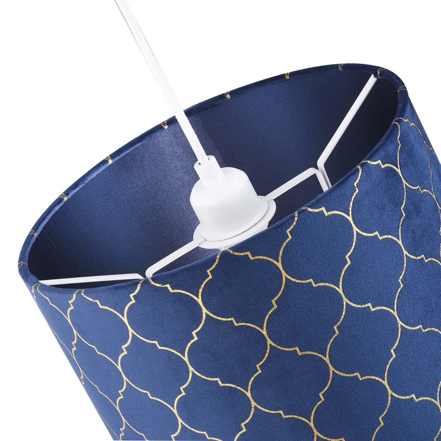 Modern Soft Brushable Midnight Blue Velvet 25cm Lamp Shade with Gold Foil Decor Image 2