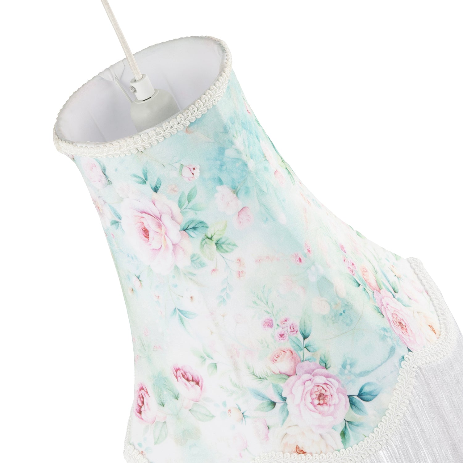 Victorian Styled Vintage Tall Teal and Green Lampshade with Pink Roses Image 3