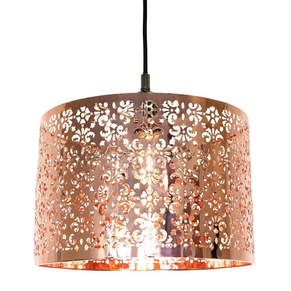 Marrakech Designed Shiny Copper Metal Pendant Light Shade with Floral Decoration Image 1