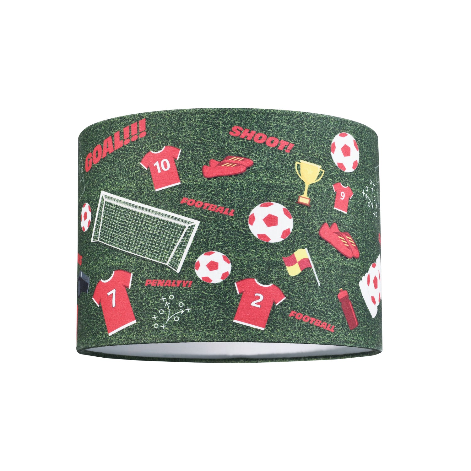 Red and White Themed Football Cotton Fabric Lamp Shade with Grass Background Image 1