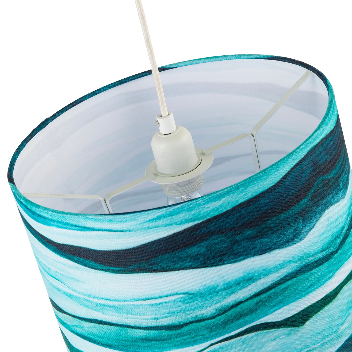 Sea Waves Drum Lamp Shade in Teal Duck Egg and Navy Blue - 30cm Linen Image 3