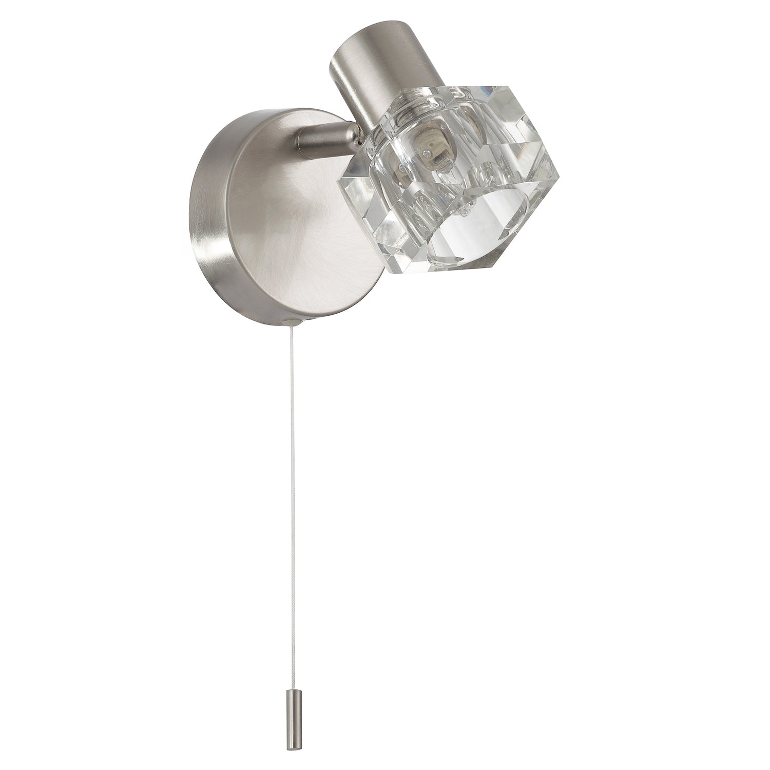 Modern Satin Nickel Wall Light Fitting with Chunky Square Ice Cube Glass Shade Image 4