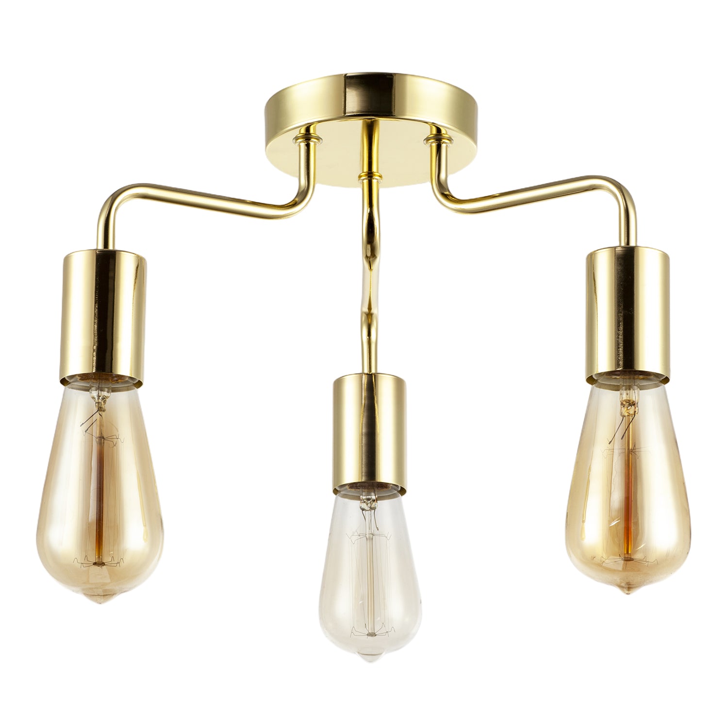 Polished Gold Semi Flush Ceiling Light to Showcase Filament Bulbs Image 3