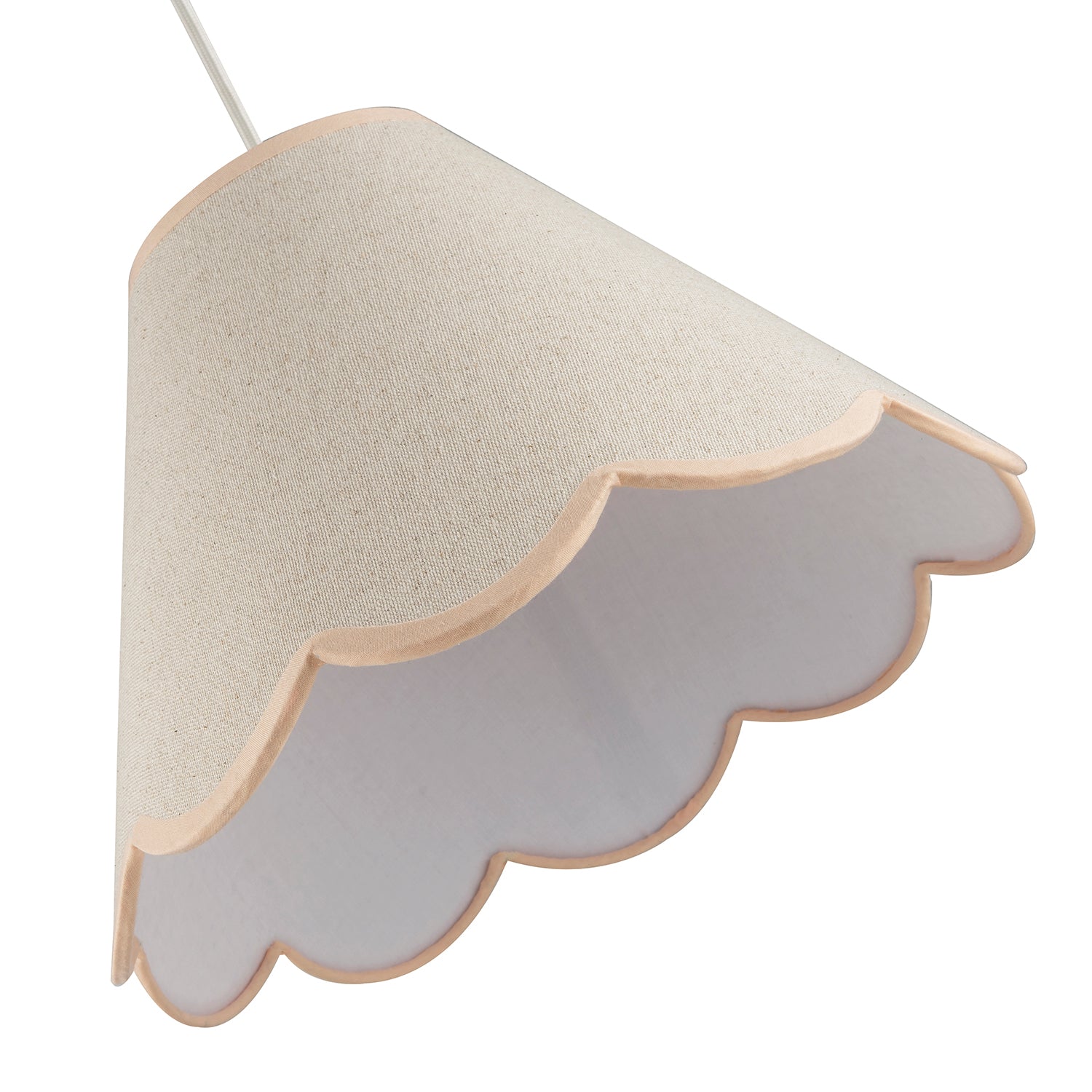 Scallop Edge Natural Textured Linen Coolie Lamp Shade with Pink Trims Image 8