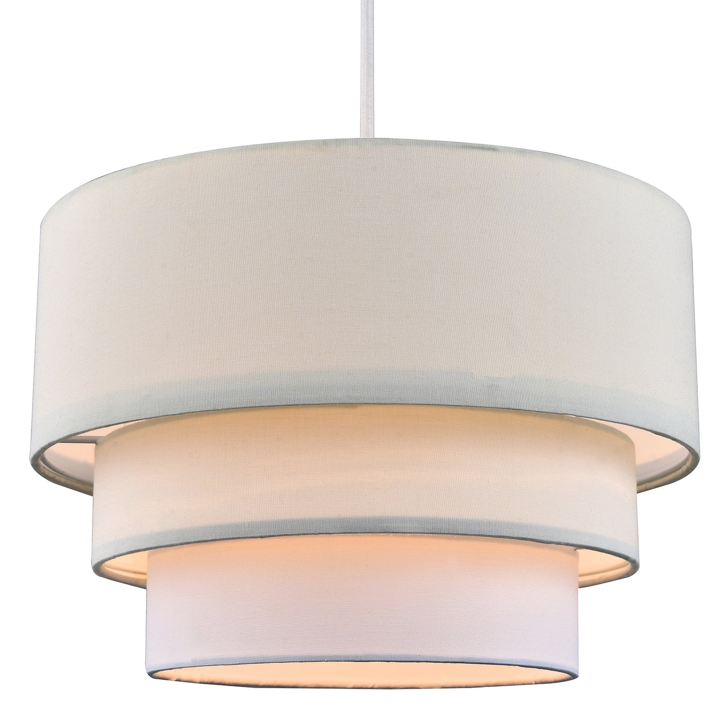 Contemporary Round Triple Tier Cream and White Cotton Fabric Pendant Light Shade Image 1