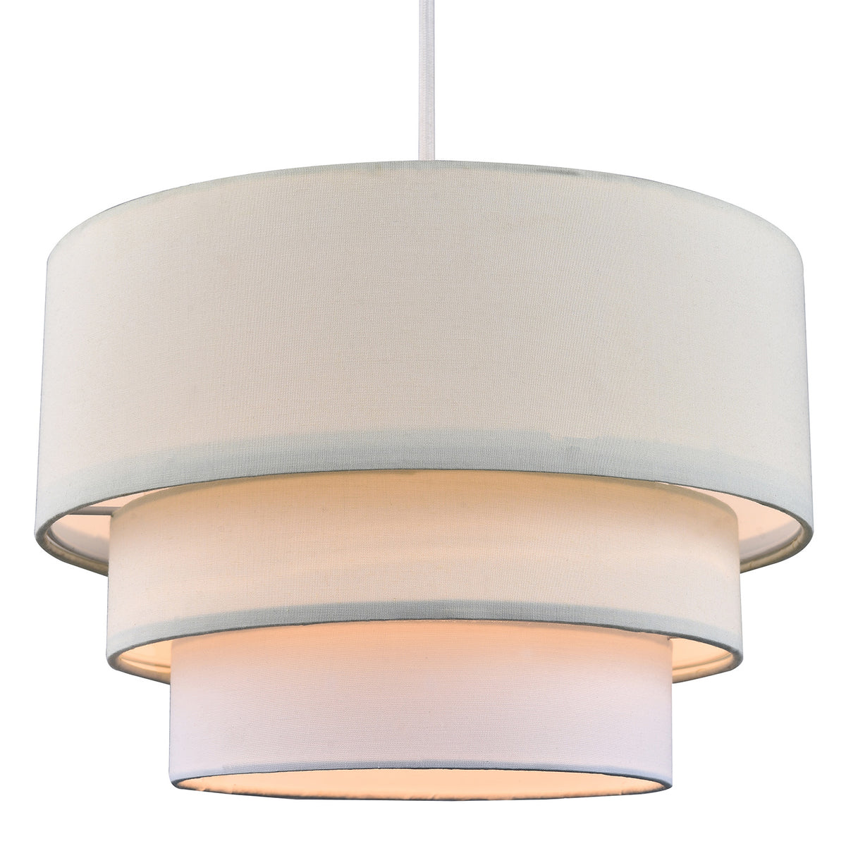 Contemporary Round Triple Tier Cream Cotton Fabric Pendant Light Shade