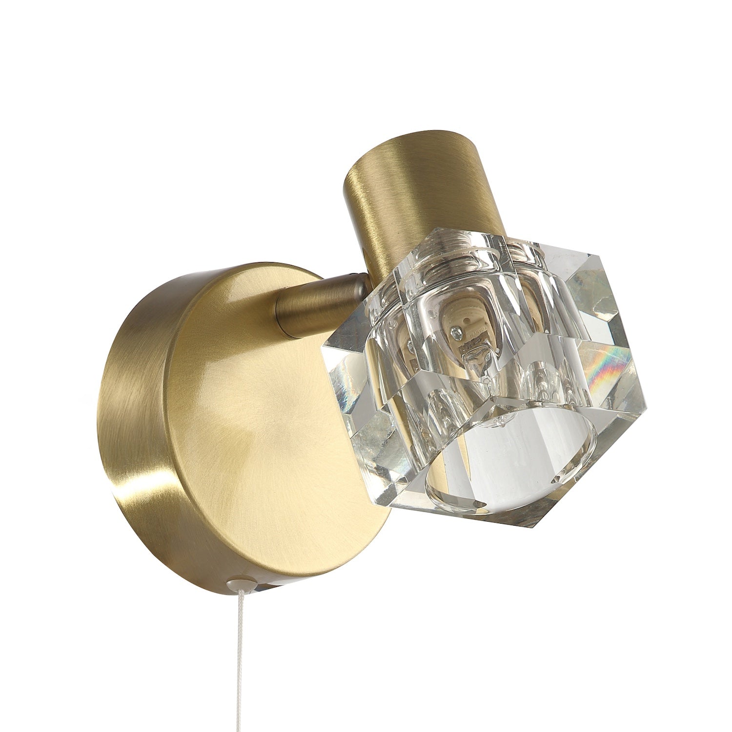 Modern Antique Brass Wall Light with Chunky Square Ice Cube Glass Shade Image 3