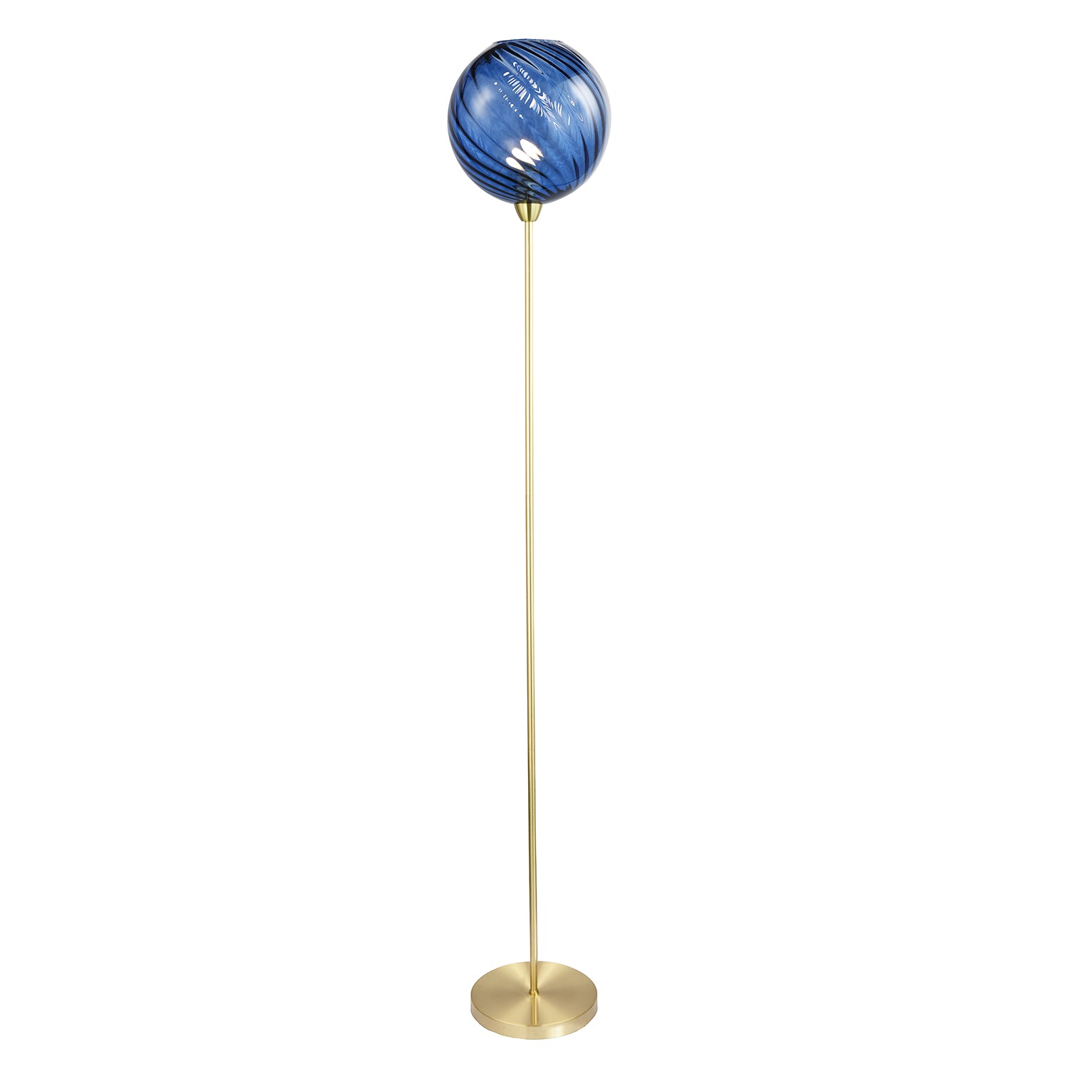 Designer Chic Floor Lamp with Brushed Gold Base and Midnight Blue Glass Shade Image 1