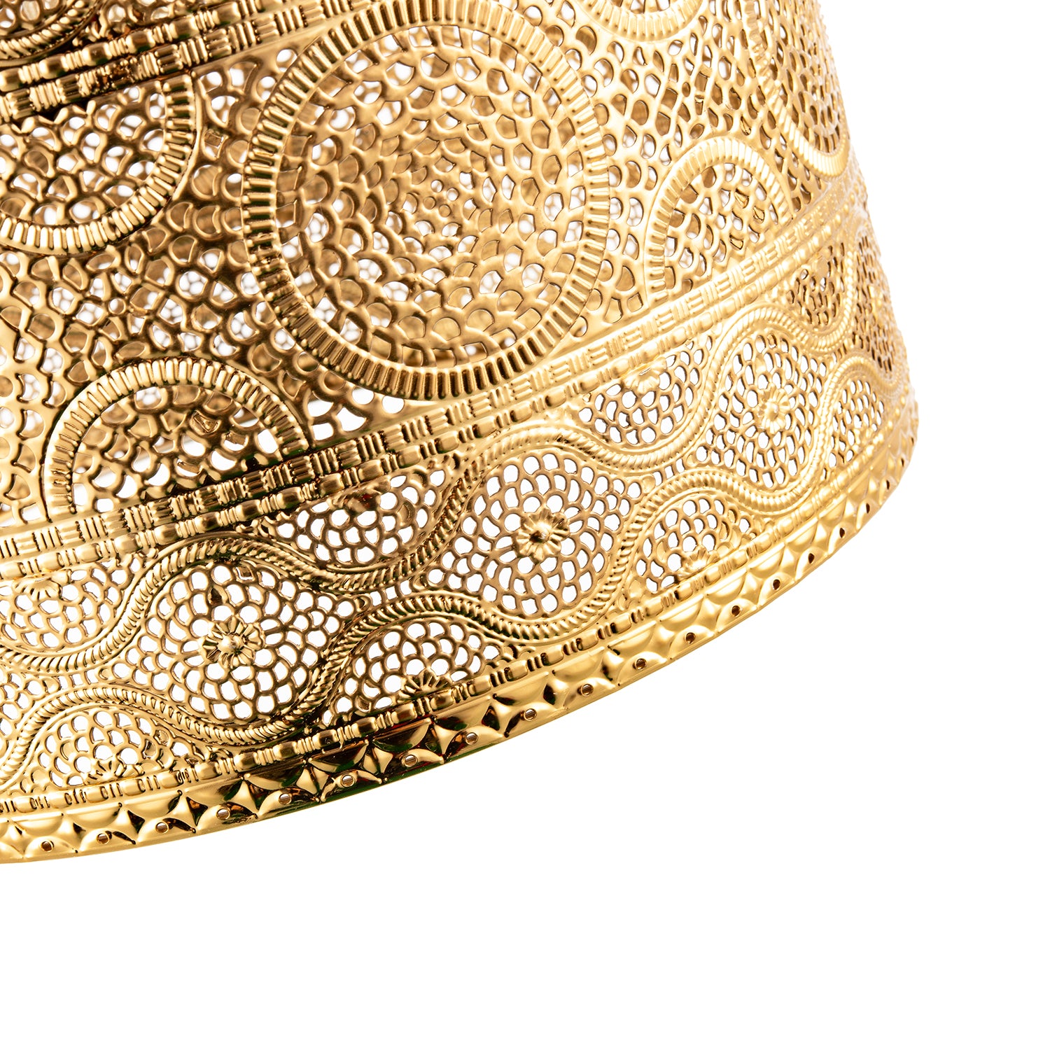 Ornate Moroccan Designed Polished Gold Metal Pendant Lighting Shade Image 8