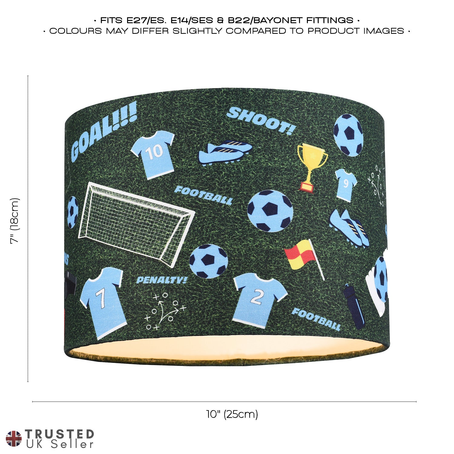 Sky Blue Themed Football Cotton Fabric Lamp Shade with Grass Background Image 7