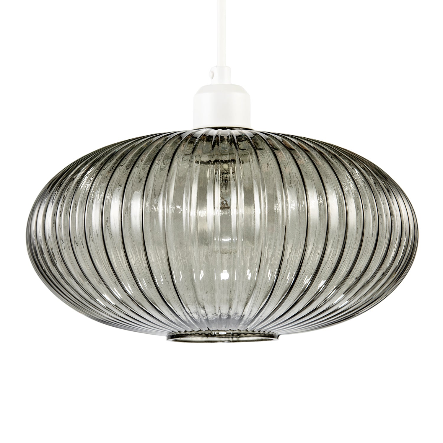 Modern Designer Smoked Grey Line Ribbed Glass Oval Pendant Lamp Shade Image 1