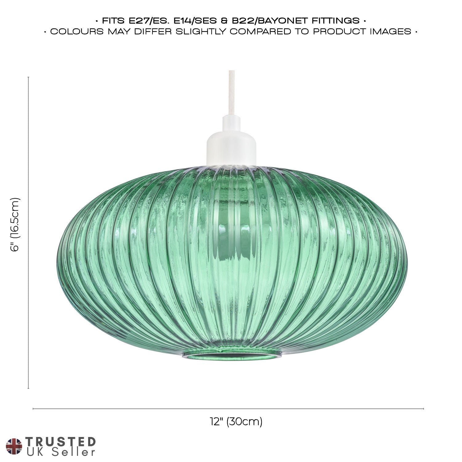 Modern Designer Emerald Forest Green Line Ribbed Glass Oval Pendant Lamp Shade Image 7