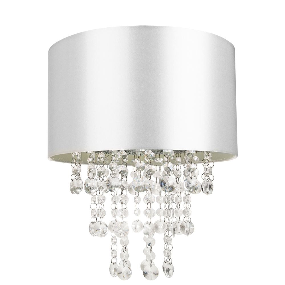 Modern Grey Satin Fabric Pendant Light Shade with Transparent Acrylic Droplets Image 1