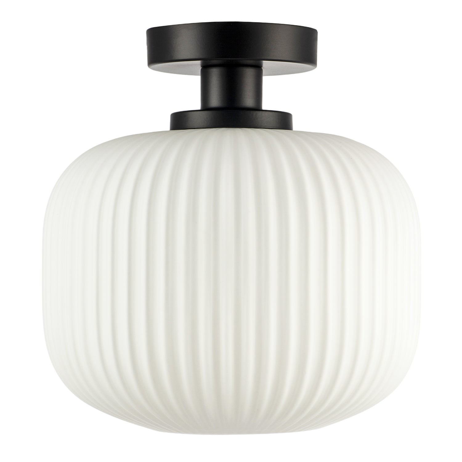 Matte Black Bathroom Ceiling Light with Opal Ribbed Glass Shade Image 8
