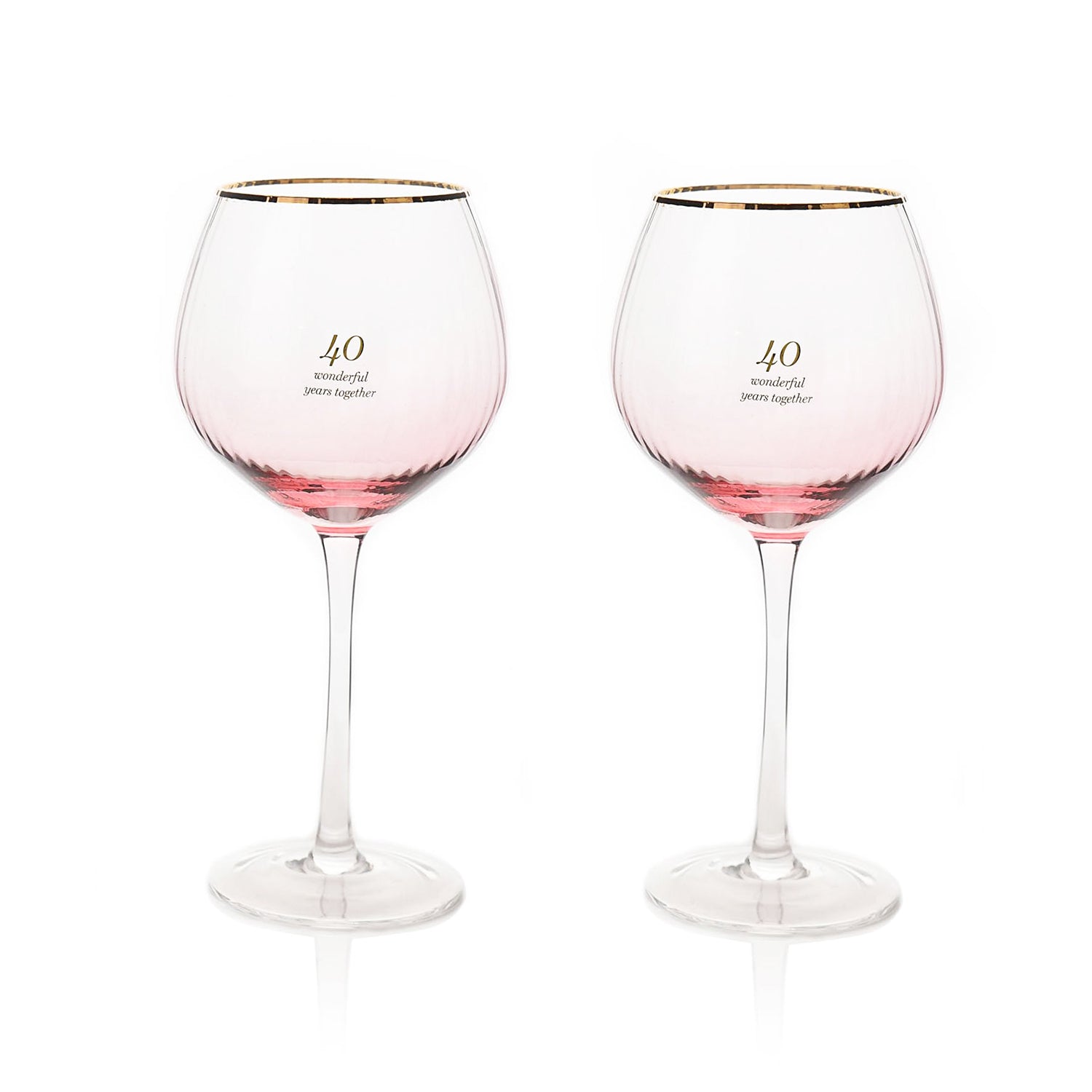 40th Anniversary Pair of Large Clear Ribbed Glass Gin Glasses with Gift Box Image 2