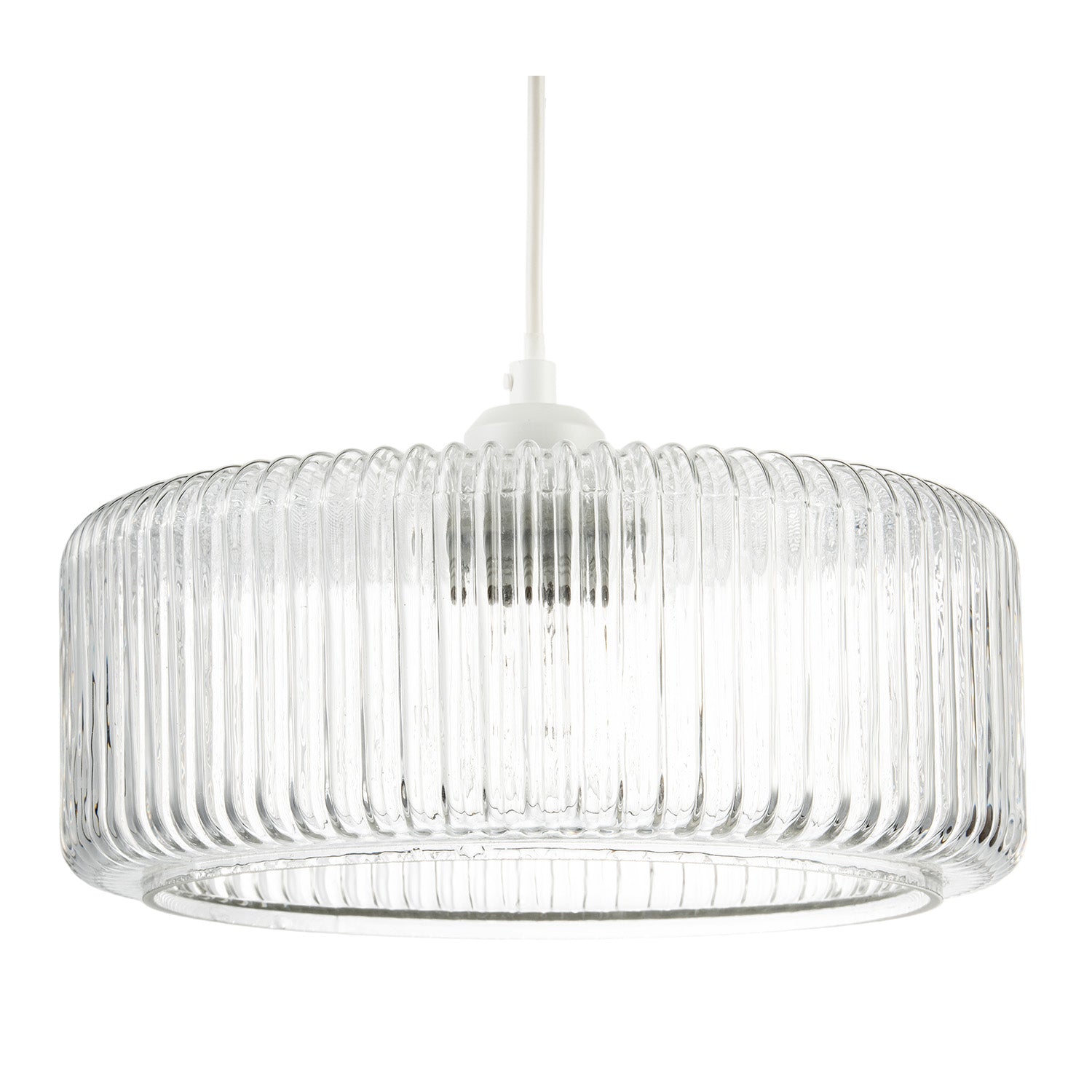 Modern Low Profile Drum Shaped Pendant Shade with Vertical Ribbing Image 1