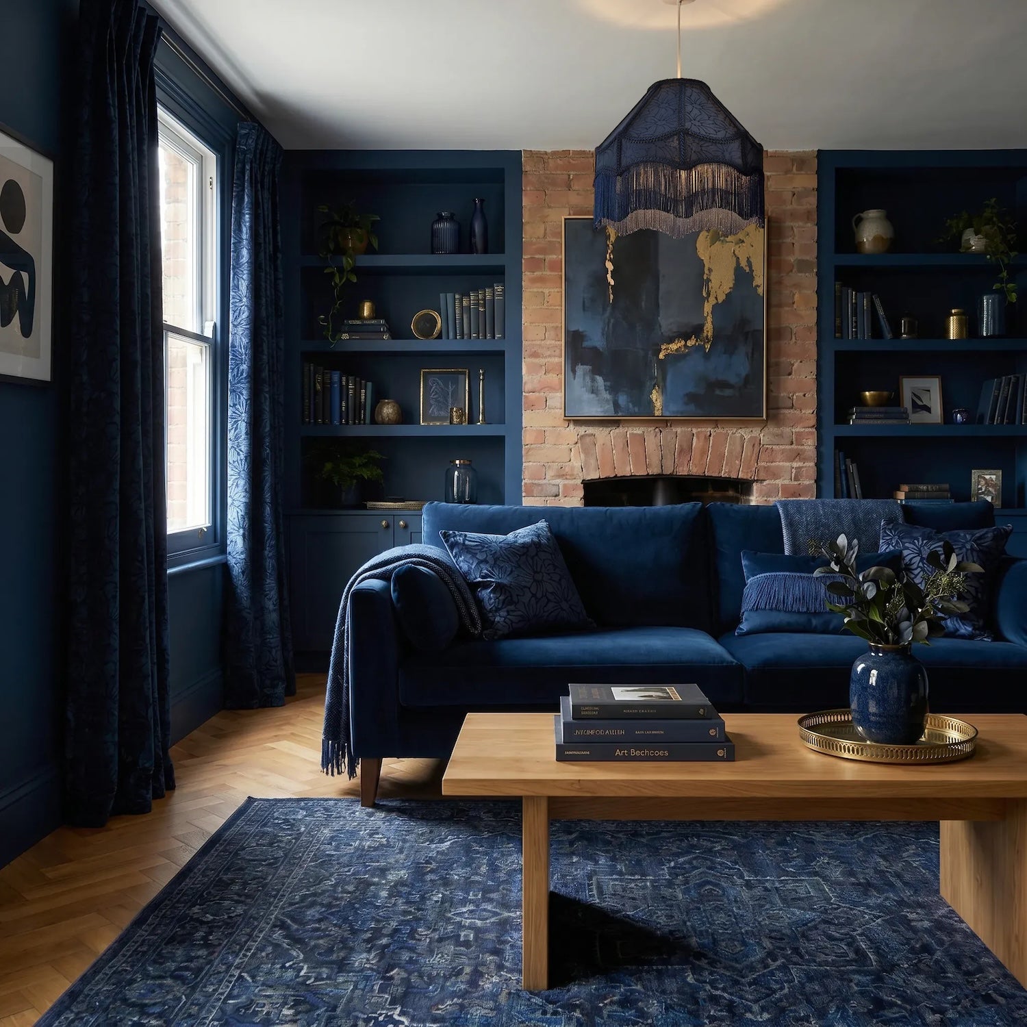 Classic Victorian Style Empire Pendant Shade in Midnight Blue Fabric Image 6