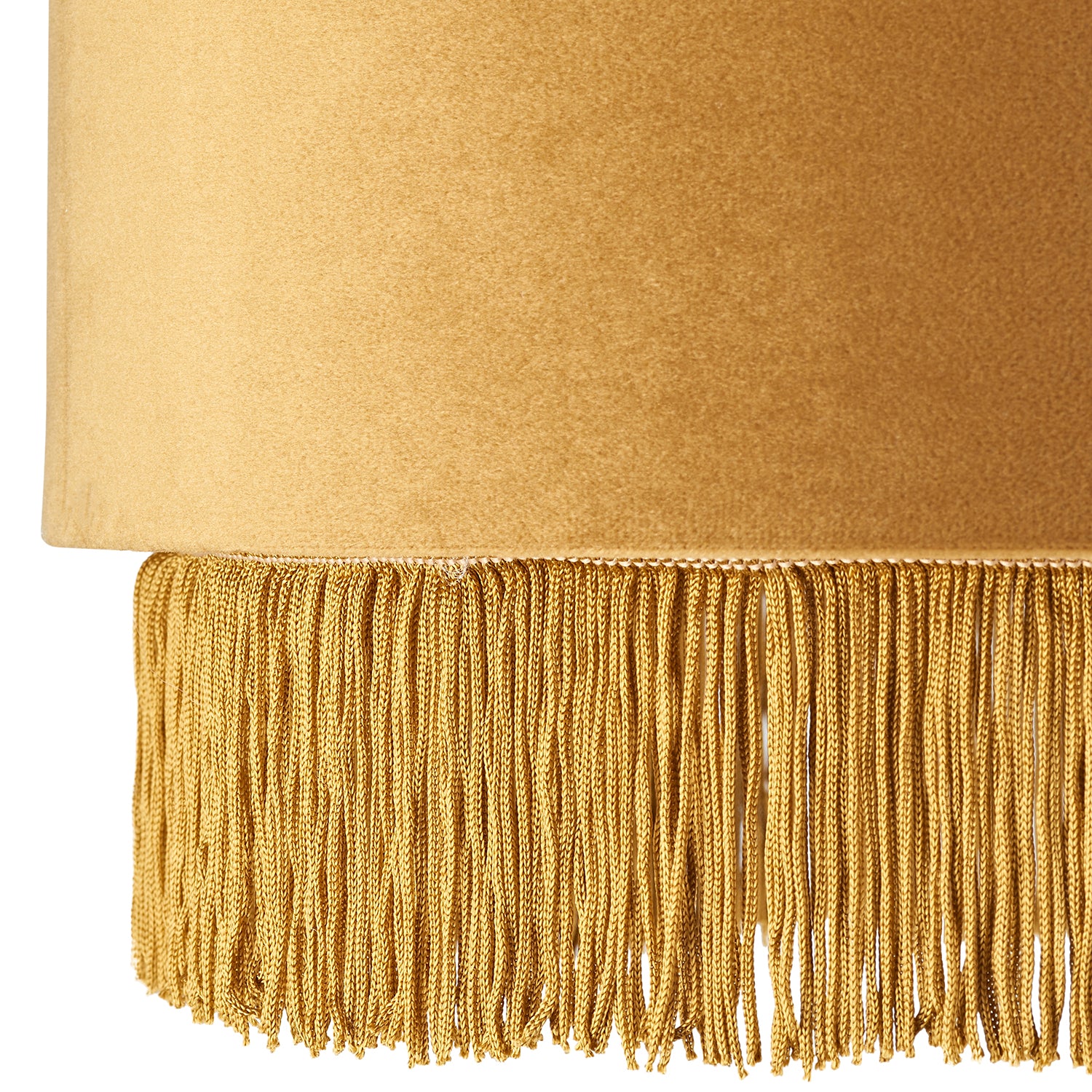 Modern Ochre Mustard Drum 14" Pendant Shade with Tassels and Embroidered Trim Image 3