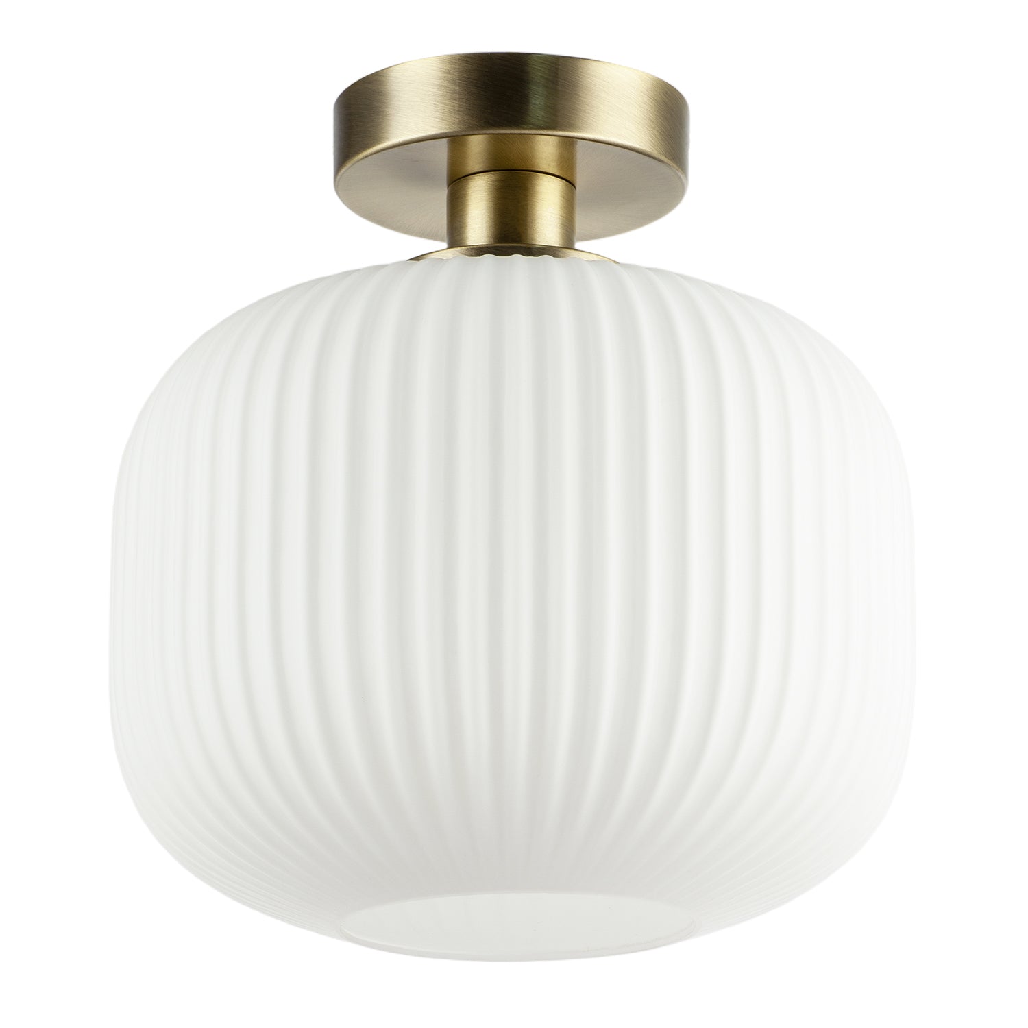 Antique Brass Bathroom Ceiling Light with Opal Ribbed Glass Shade Image 4