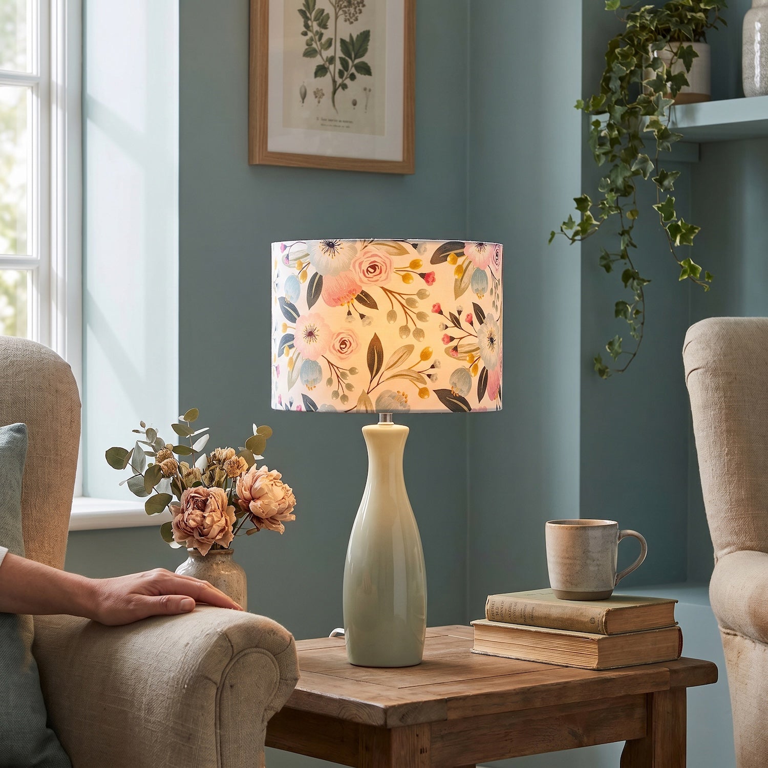 Elegant Cotton Lampshade with Watercolour Style Botanical Floral Decor Image 6