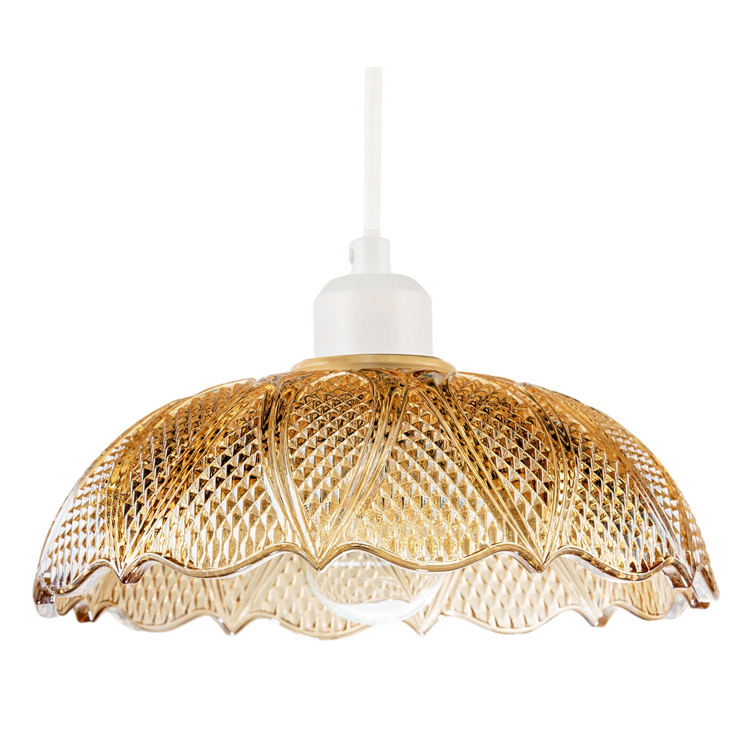 Vintage Amber Tinted Cut Glass Pendant Light Shade with Scalloped Edge Image 1