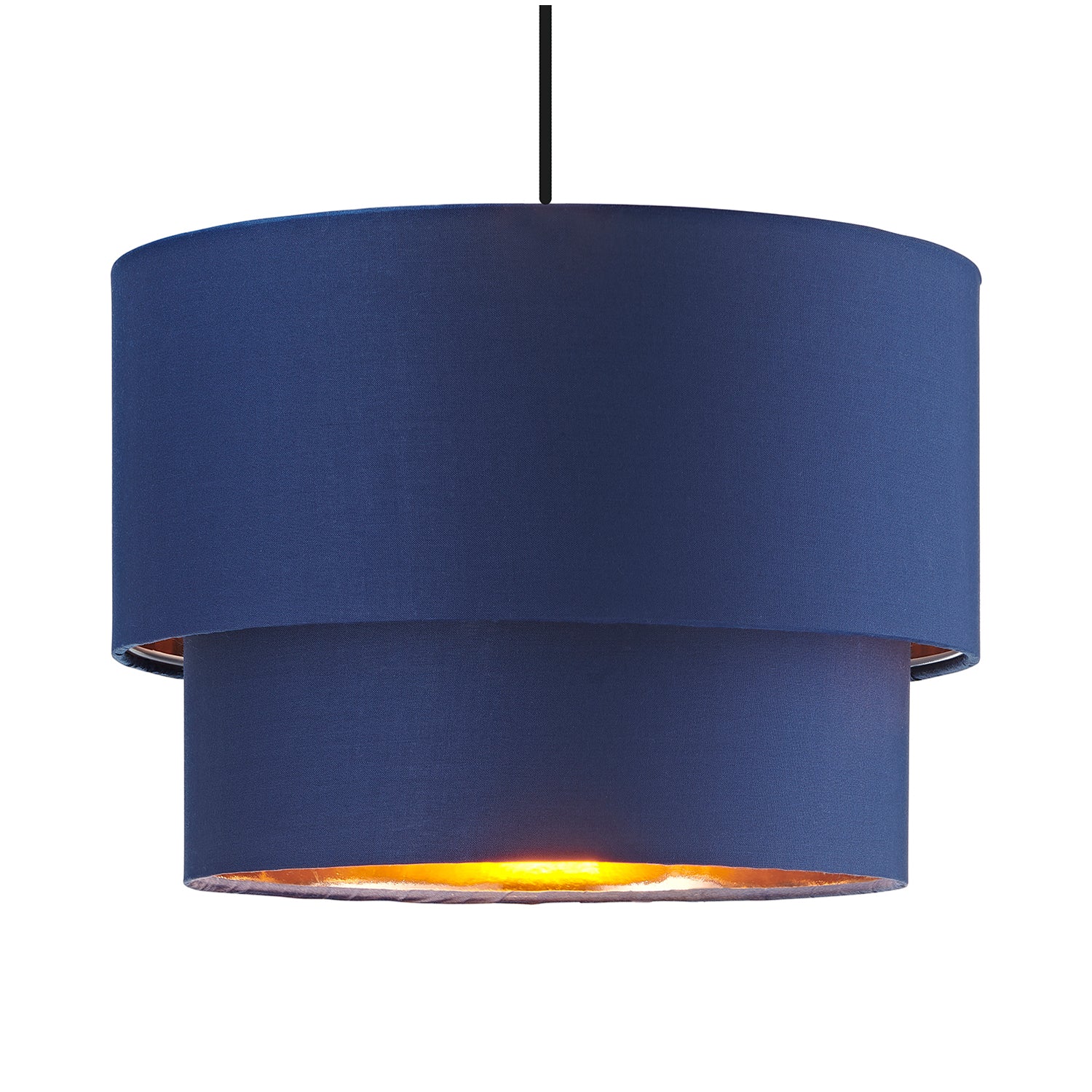 Modern 10" Navy Blue Cotton Double Tier Ceiling Shade with Shiny Copper Inner Image 1