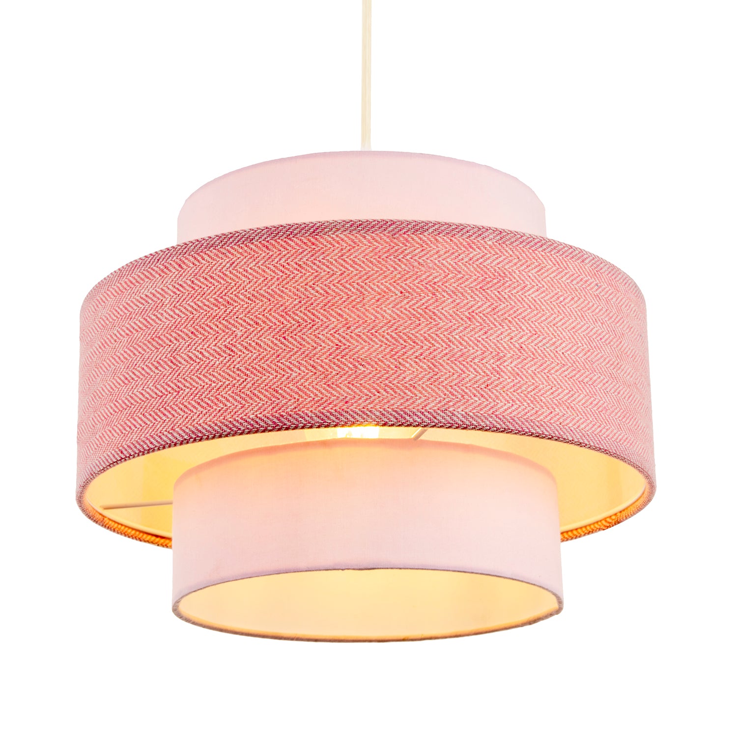 Modern Soft Pink Herringbone Linen Triple Tier Design Pendant Shade Image 4