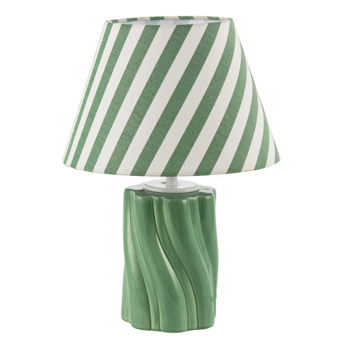 Glossy Sage Green Glazed Ceramic Lamp with Sculptural Twisted Base Image 3