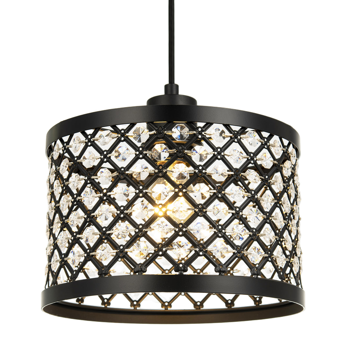 Modern Ornate Black Metal Pendant Shade with Clear Acrylic Beads Image 2