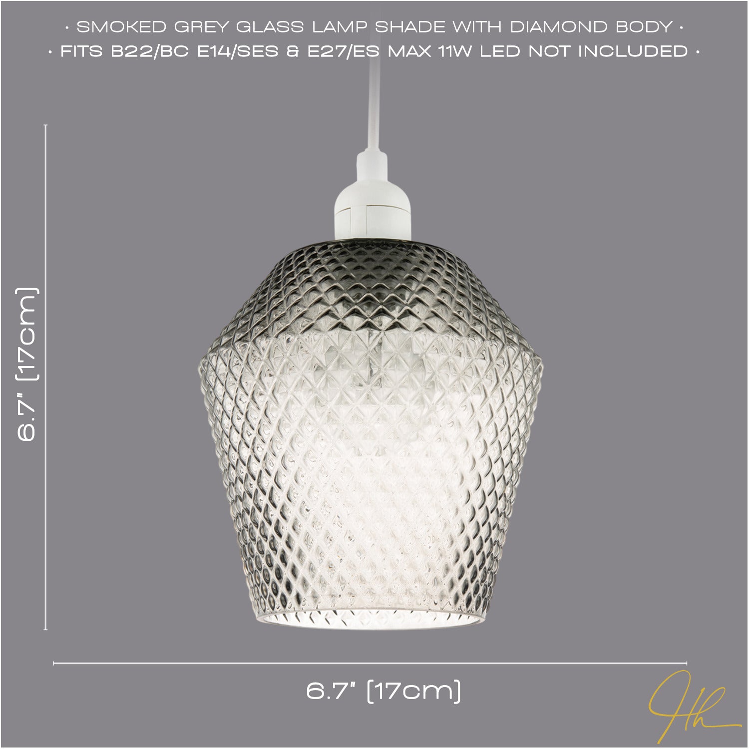 Modern and Compact Diamond Design Smoked Grey Glass Pendant Shade Image 6