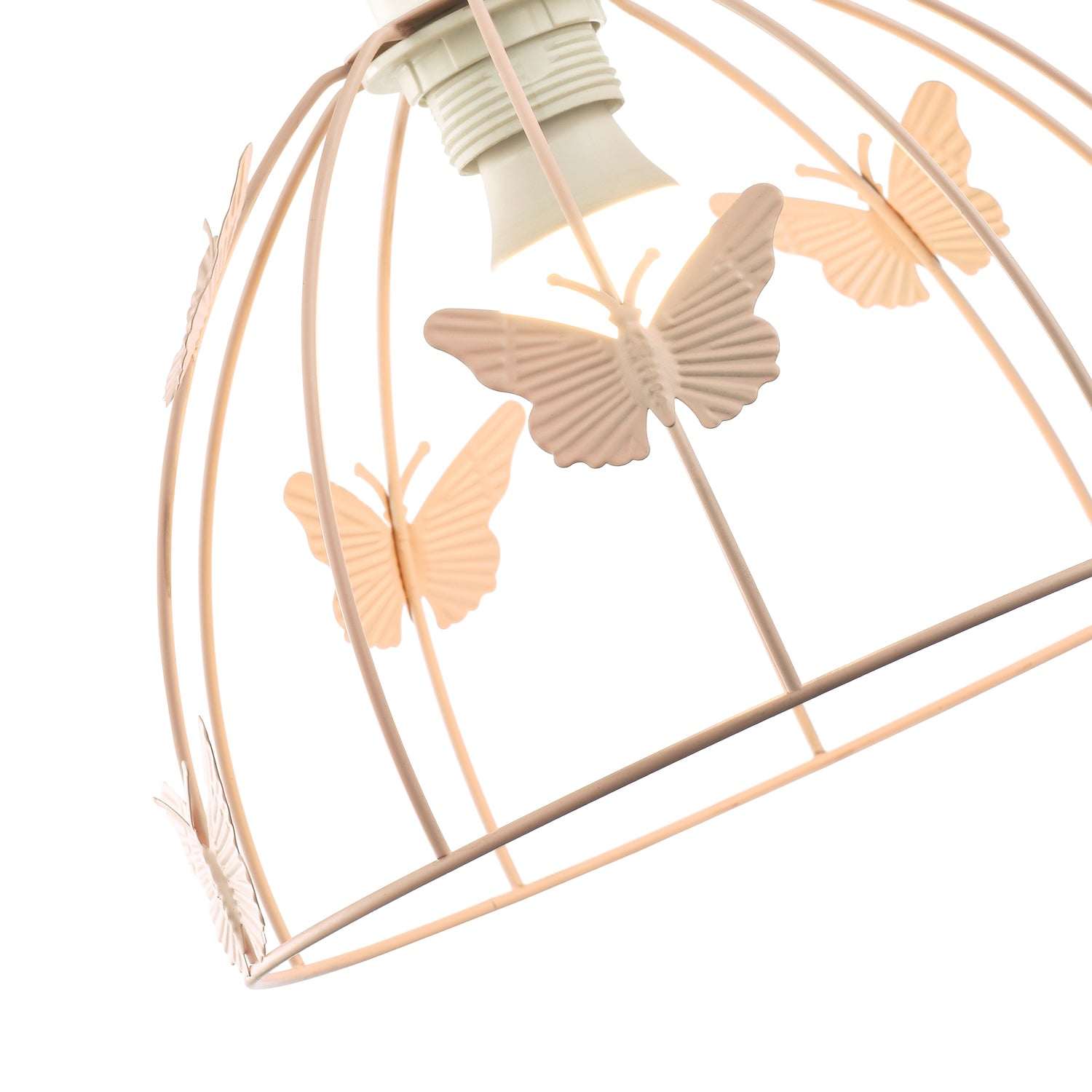 Modern Birdcage Pendant Shade in Blush Pink Metal with Butterflies - Shabby Chic Image 4