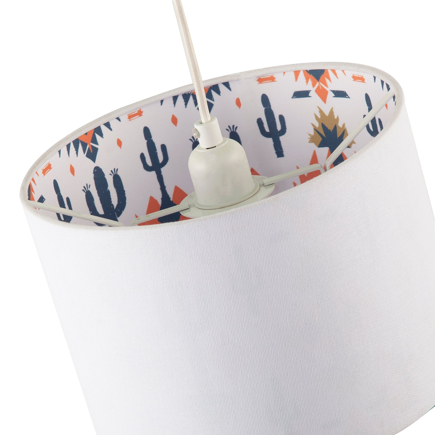 Western Cactus Themed White Linen Lamp Shade with Inner Vibrant Print Image 4
