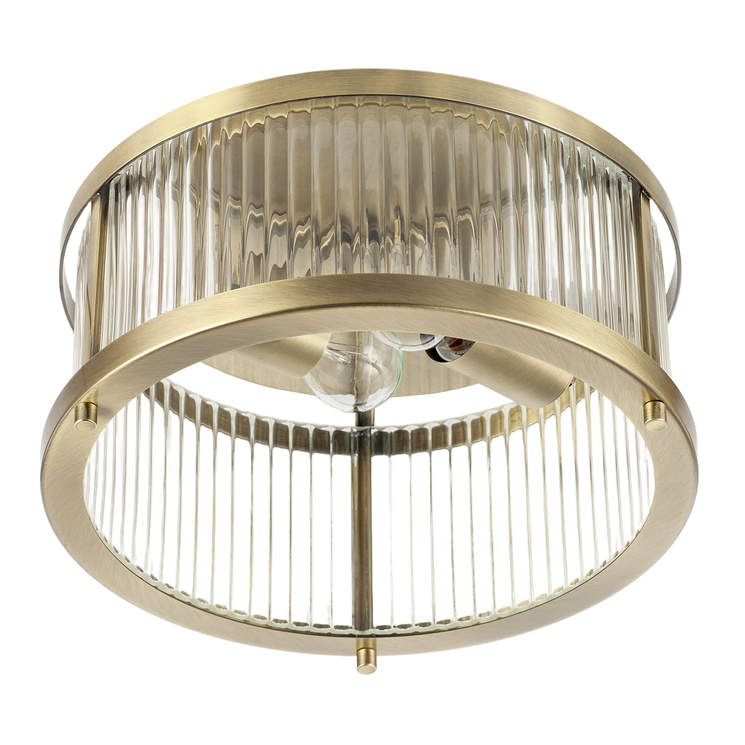Sleek Matte Antique Brass Flush Ceiling Light with Ribbed Clear Glass Image 1
