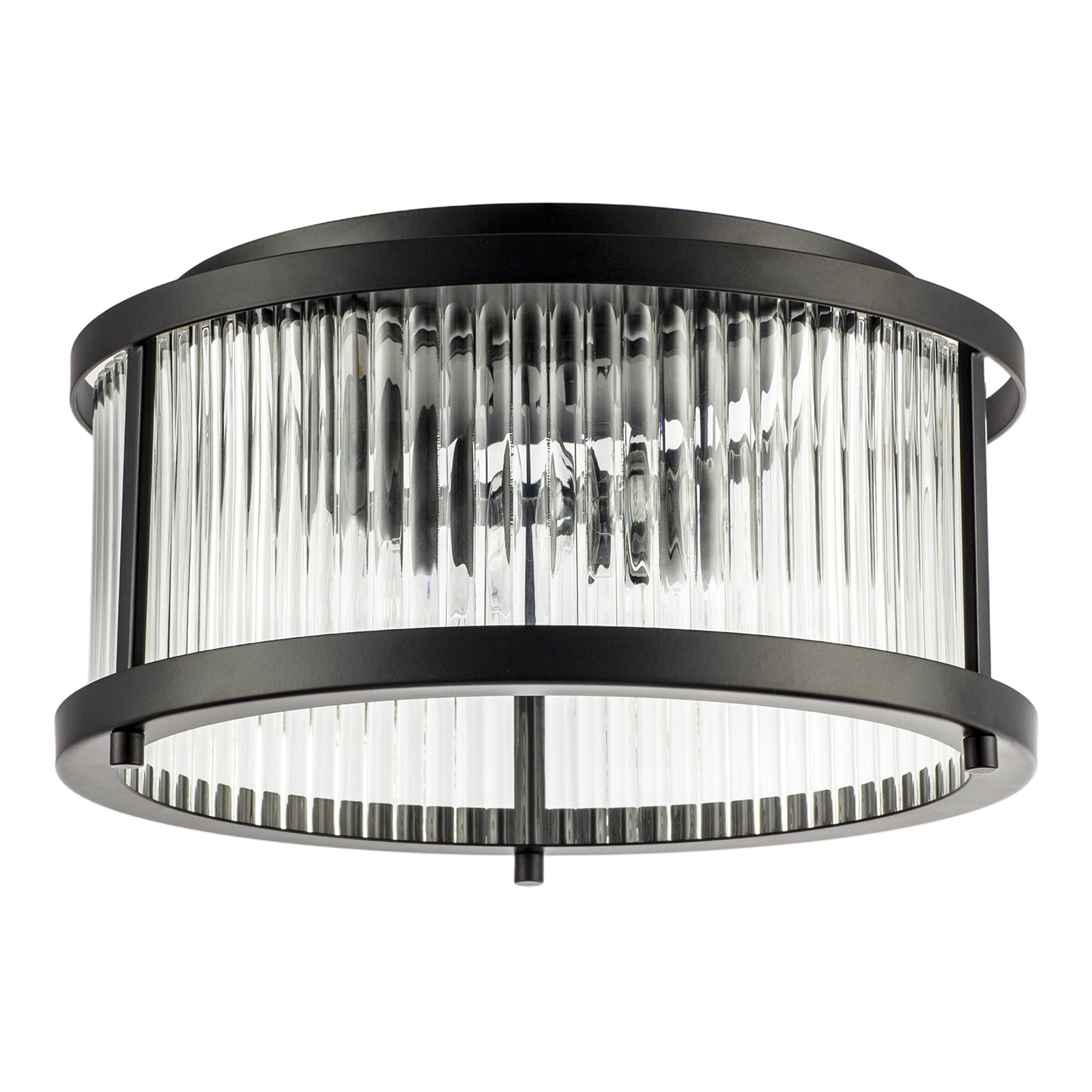 Sleek Matte Black Flush Ceiling Light with Fluted Ribbed Clear Glass Image 2