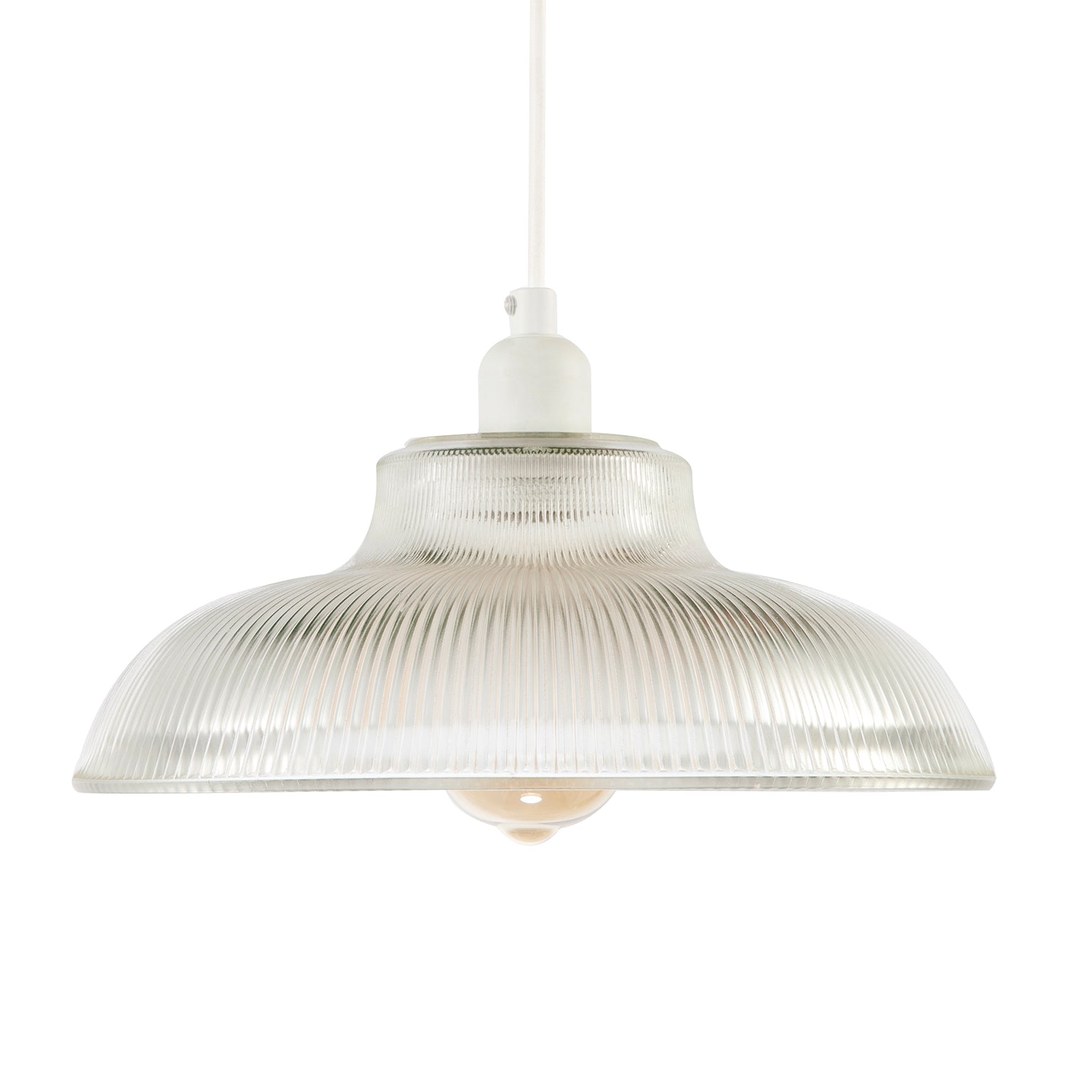 Classic American Diner Clear Ribbed Glass Ceiling Pendant Light Shade Image 5