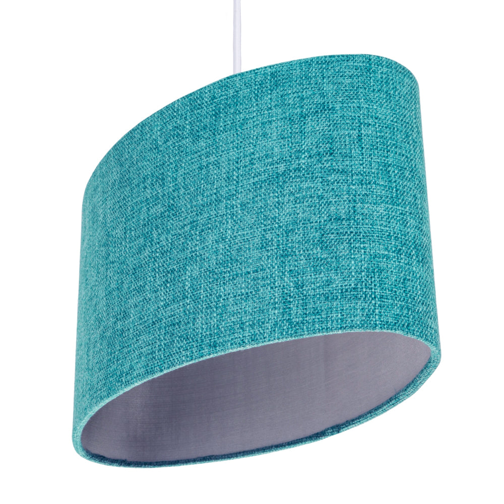 Contemporary and Sleek Teal Linen Fabric Oval Lamp Shade with Silver Lining Image 4