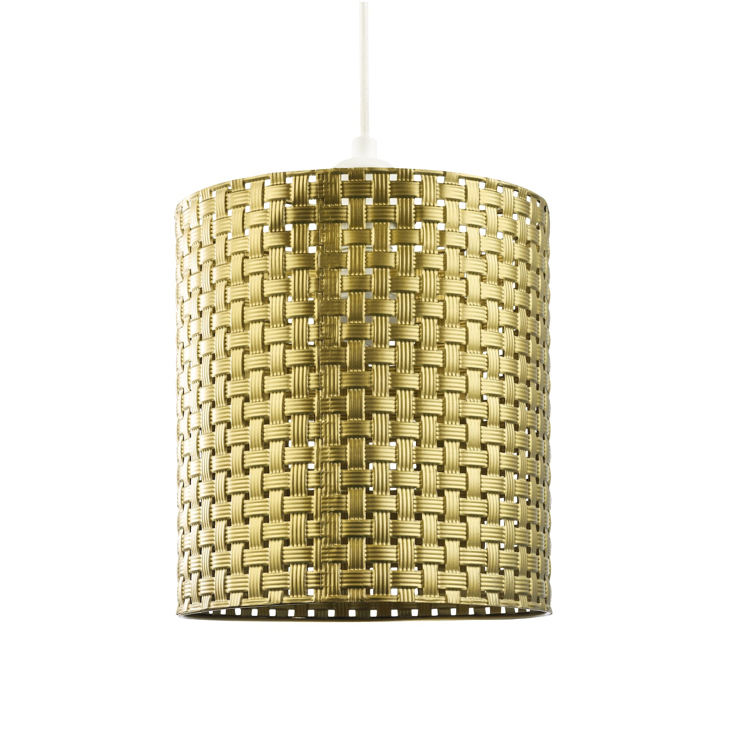 Tweed Lattice Metal Pendant Lighting Shade in Bright Gold with Small Square Gaps Image 1