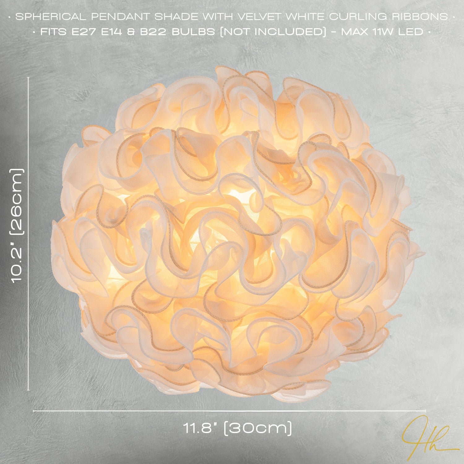 Modern White and Taupe Ribbon Velvet Fabric Round Pendant Light Shade Image 7