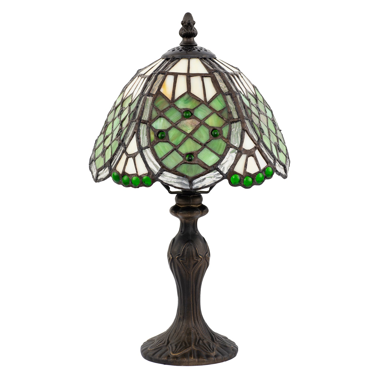 Classic Hand Crafted Round Beaded Tiffany Table Lamp in Toned Green Image 1