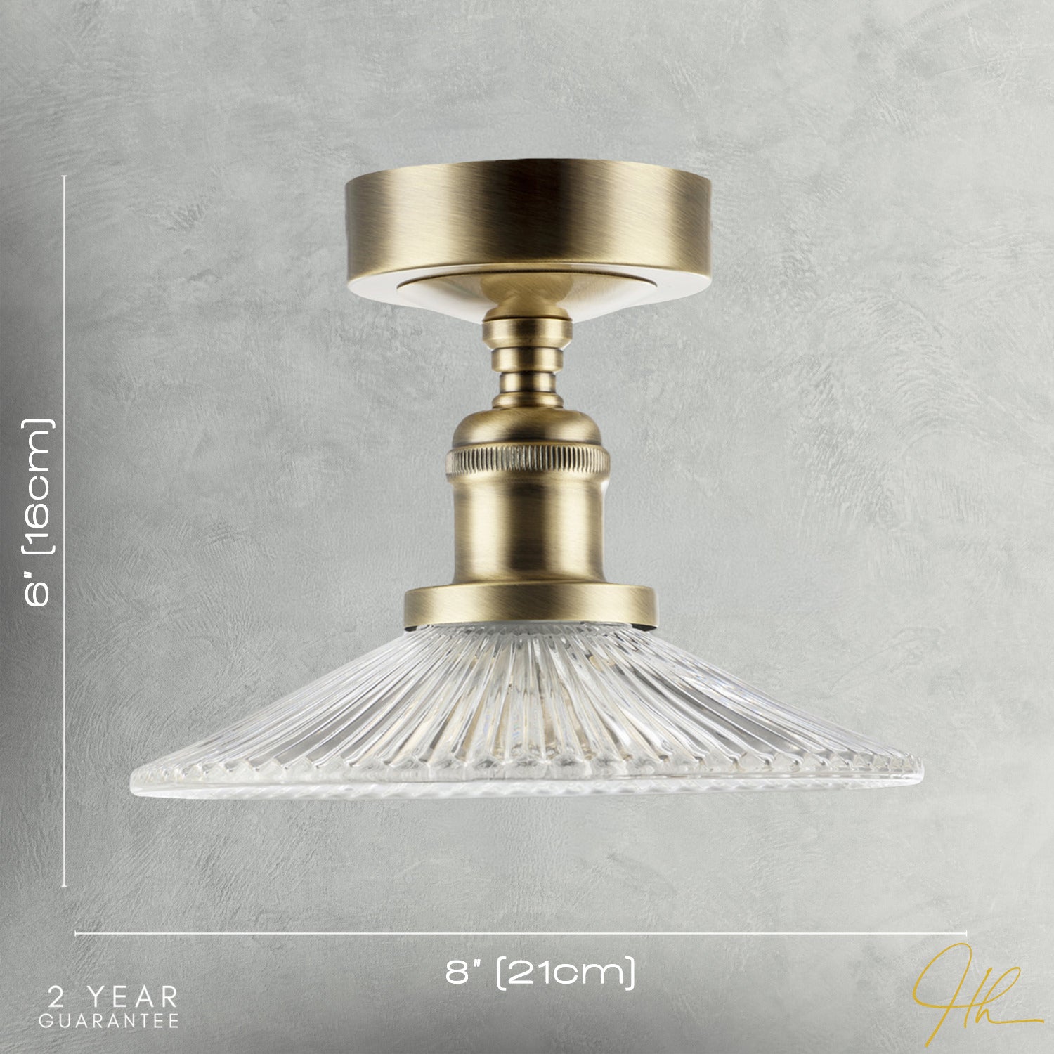Vintage Design Antique Brass Ceiling Light with Fluted Clear Glass Image 7
