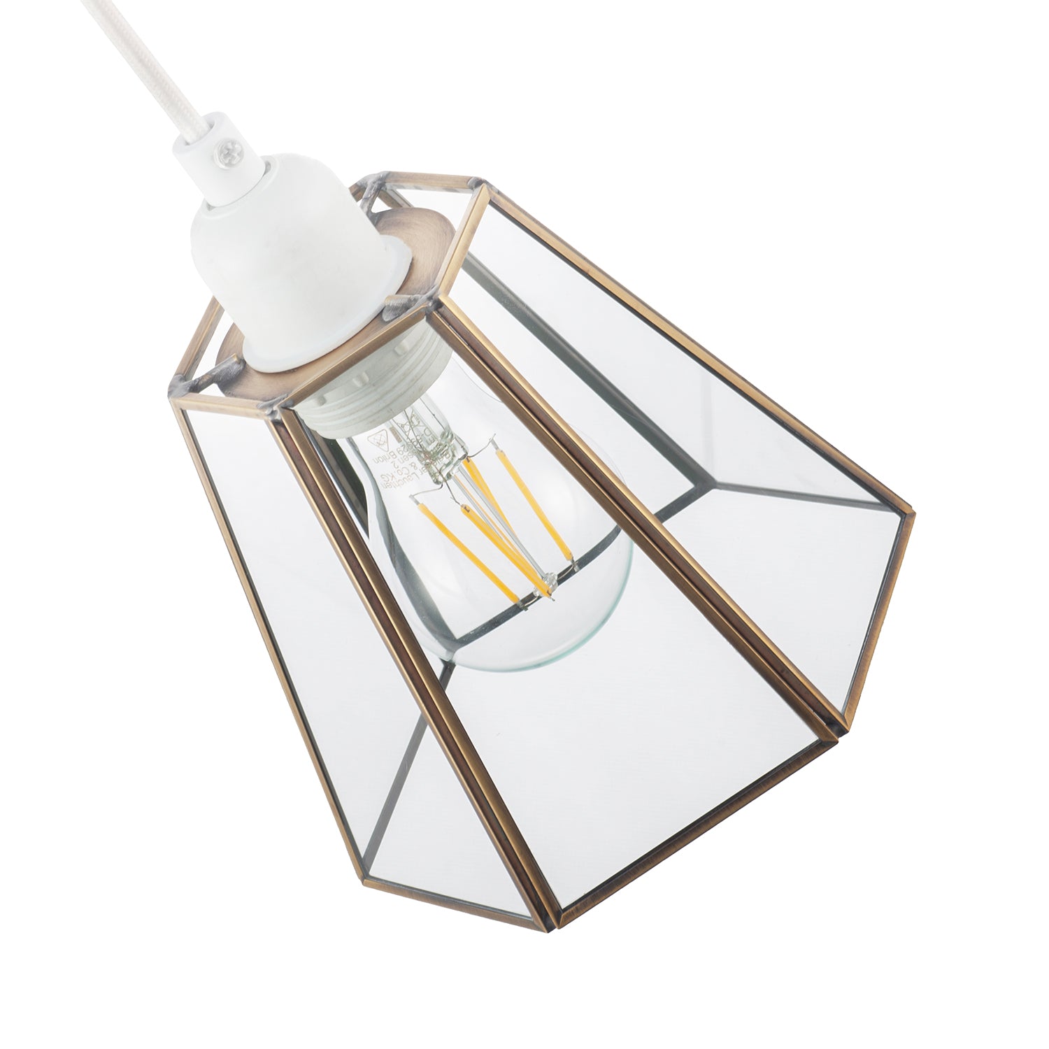 Industrial Lantern Pendant Shade in Antique Brass with Clear Glass Image 3