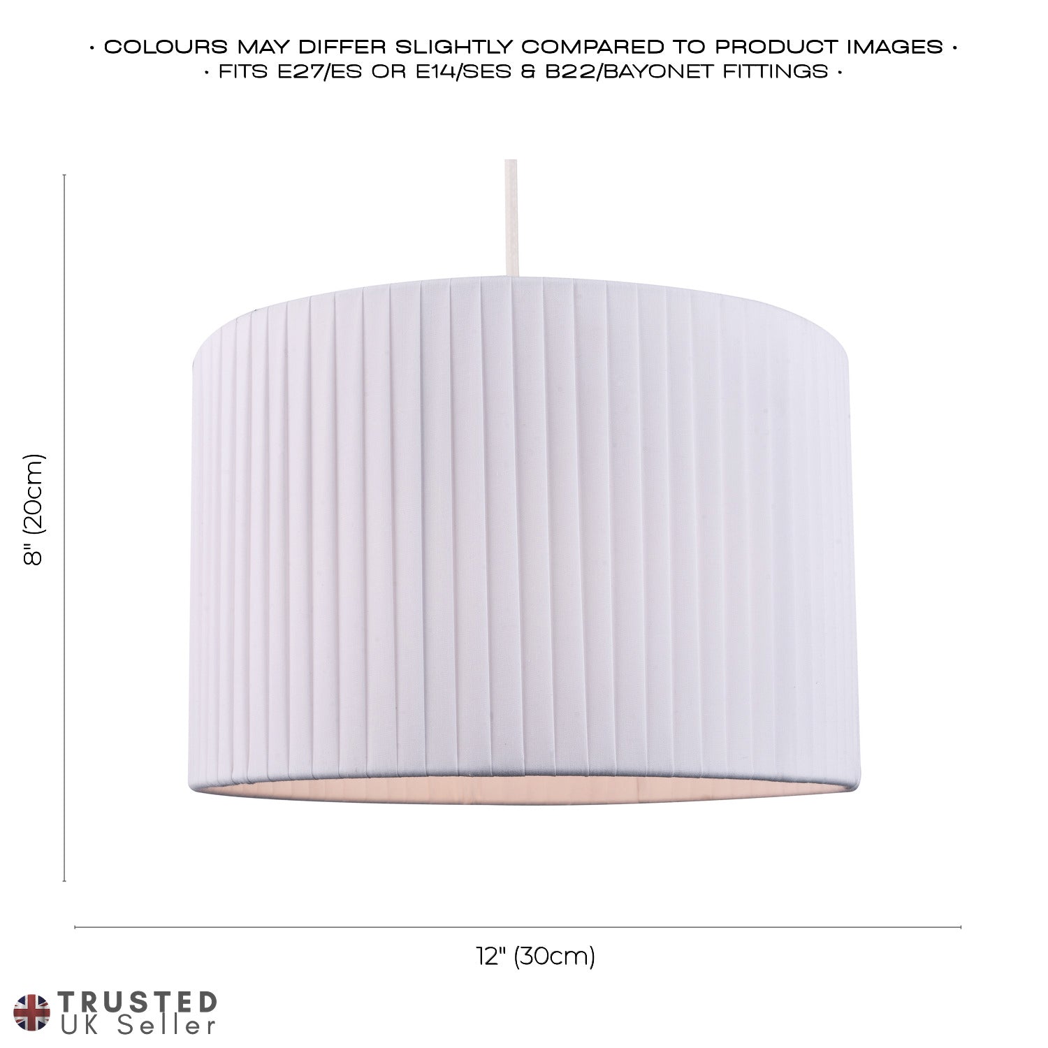 Contemporary Designer Double Pleated White Cotton Fabric 12" Drum Lamp Shade Image 7