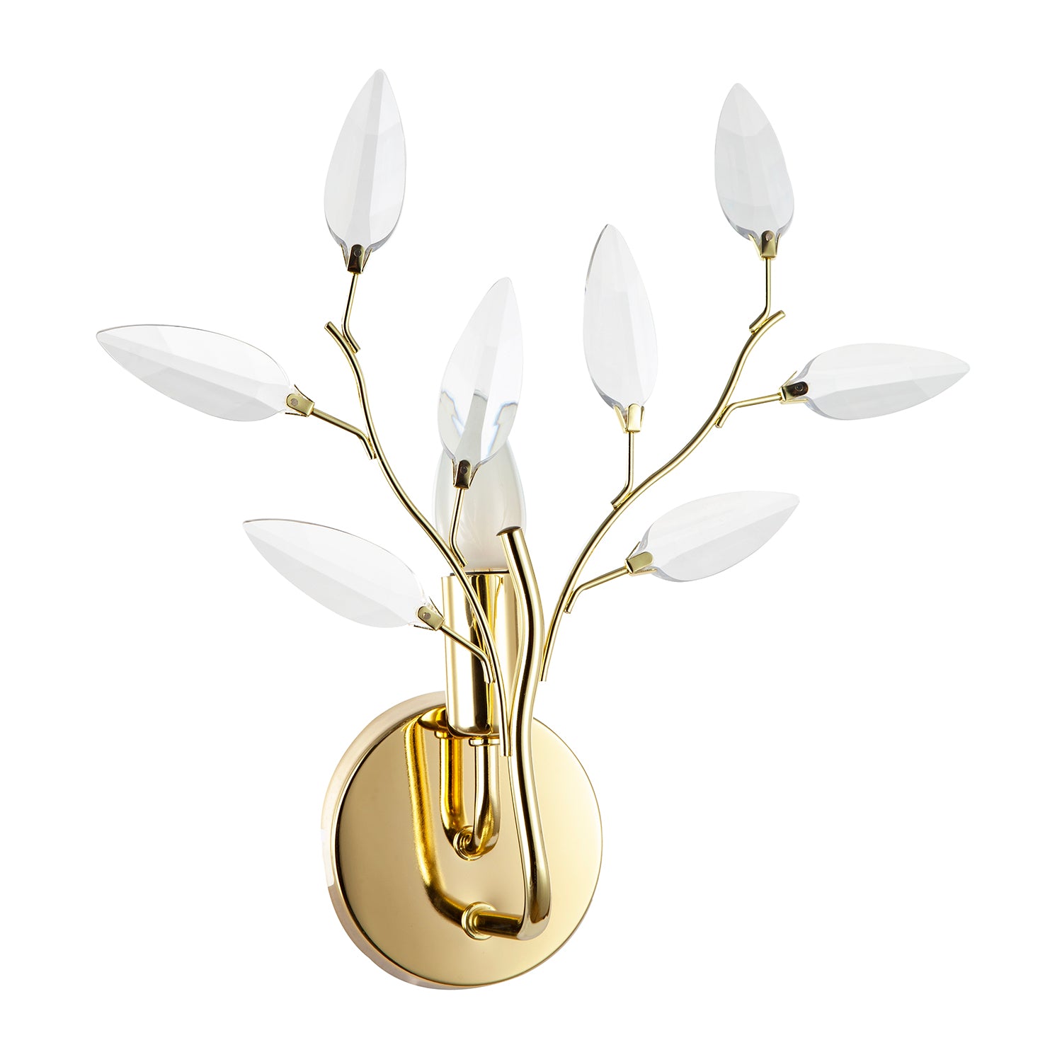 Modern Birch Polished Brass Plated Wall Light Fixture with Clear Acrylic Leaves Image 2