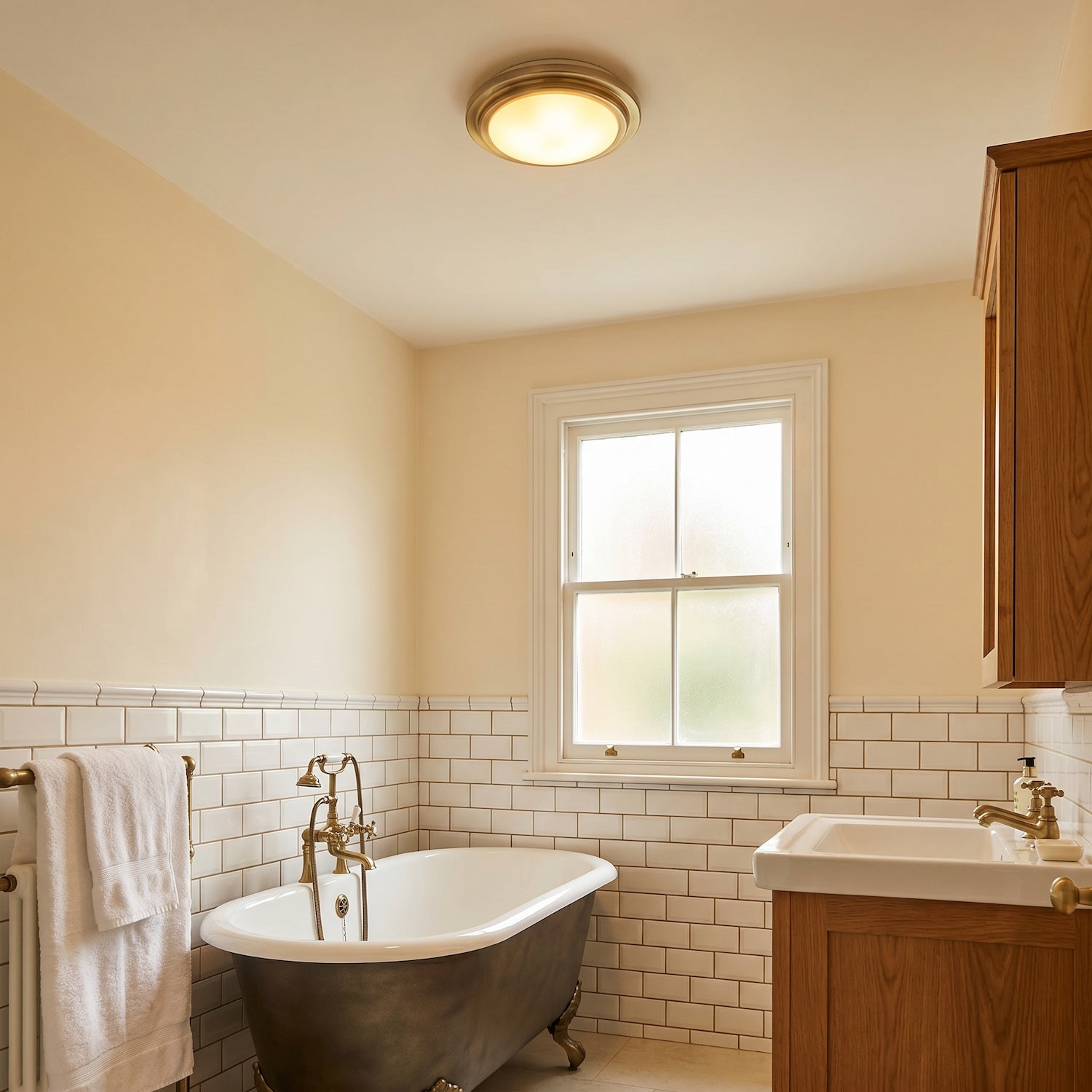 Modern Chic Antique Brass Flush LED Bathroom Ceiling Light Fitting Image 6