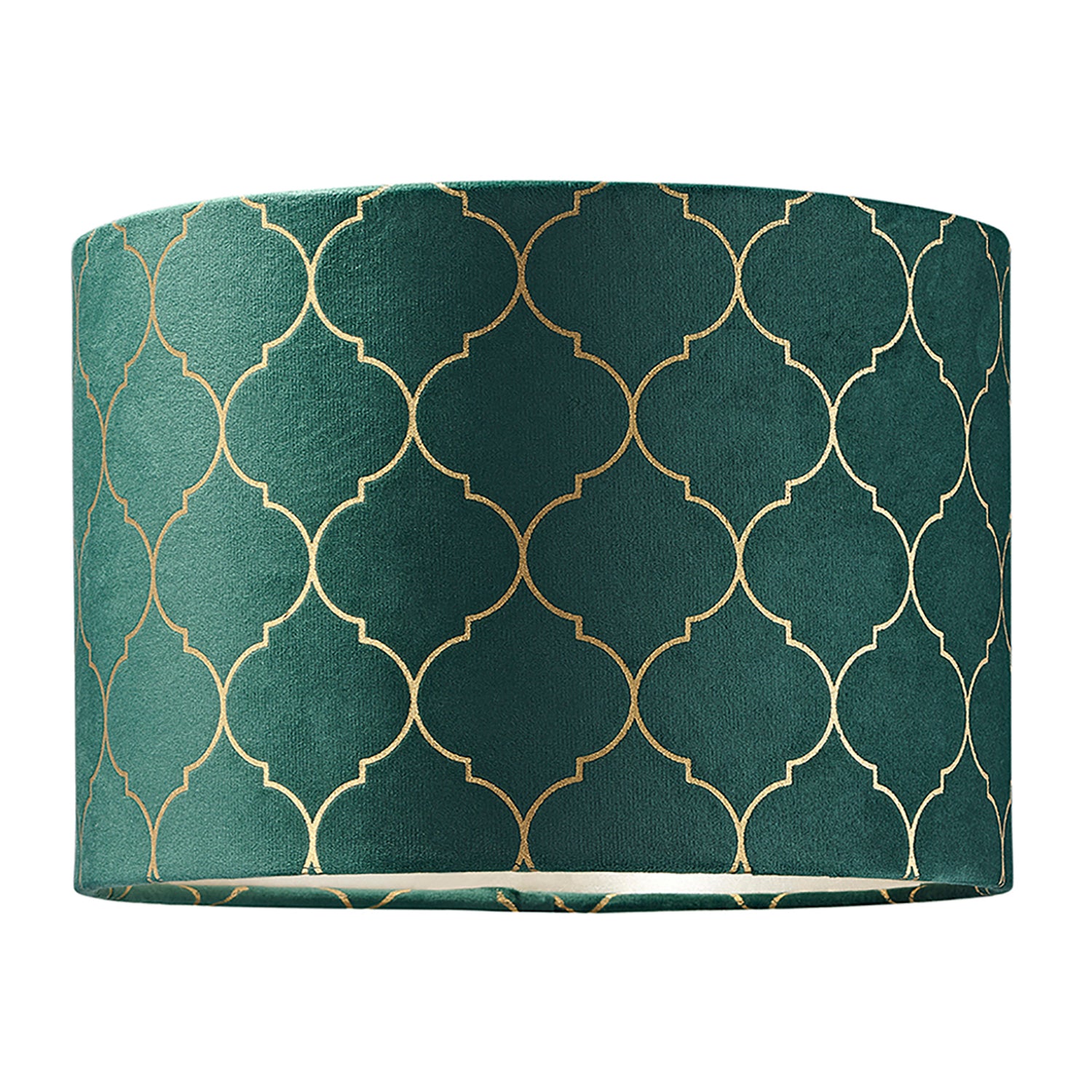 Modern Soft Brushable Forest Green Velvet 30cm Lamp Shade with Gold Foil Decor Image 1