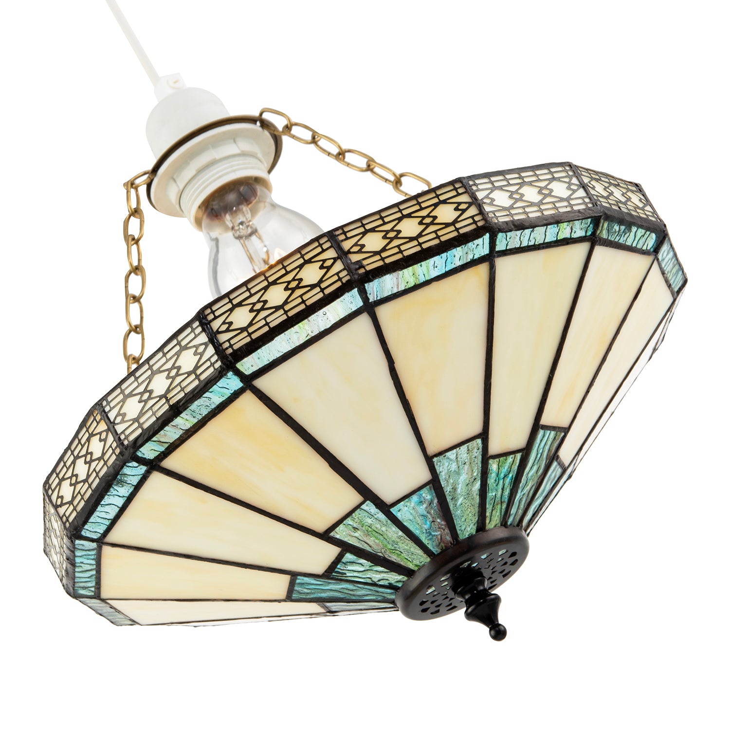 1920s Vintage Tiffany Pendant Light Shade with Emerald Green Glass Image 8