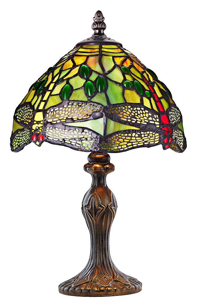 Hand Crafted Green Stained Glass Dragonfly Tiffany Lamp Image 1