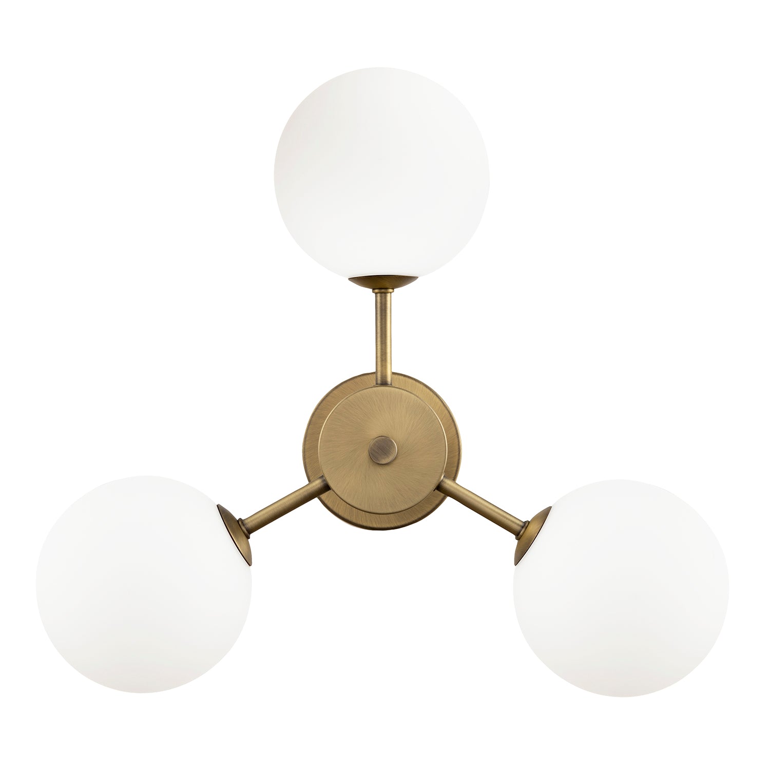 Contemporary Antique Brass Ceiling Lamp with Opal Globe Glass Shades Image 5