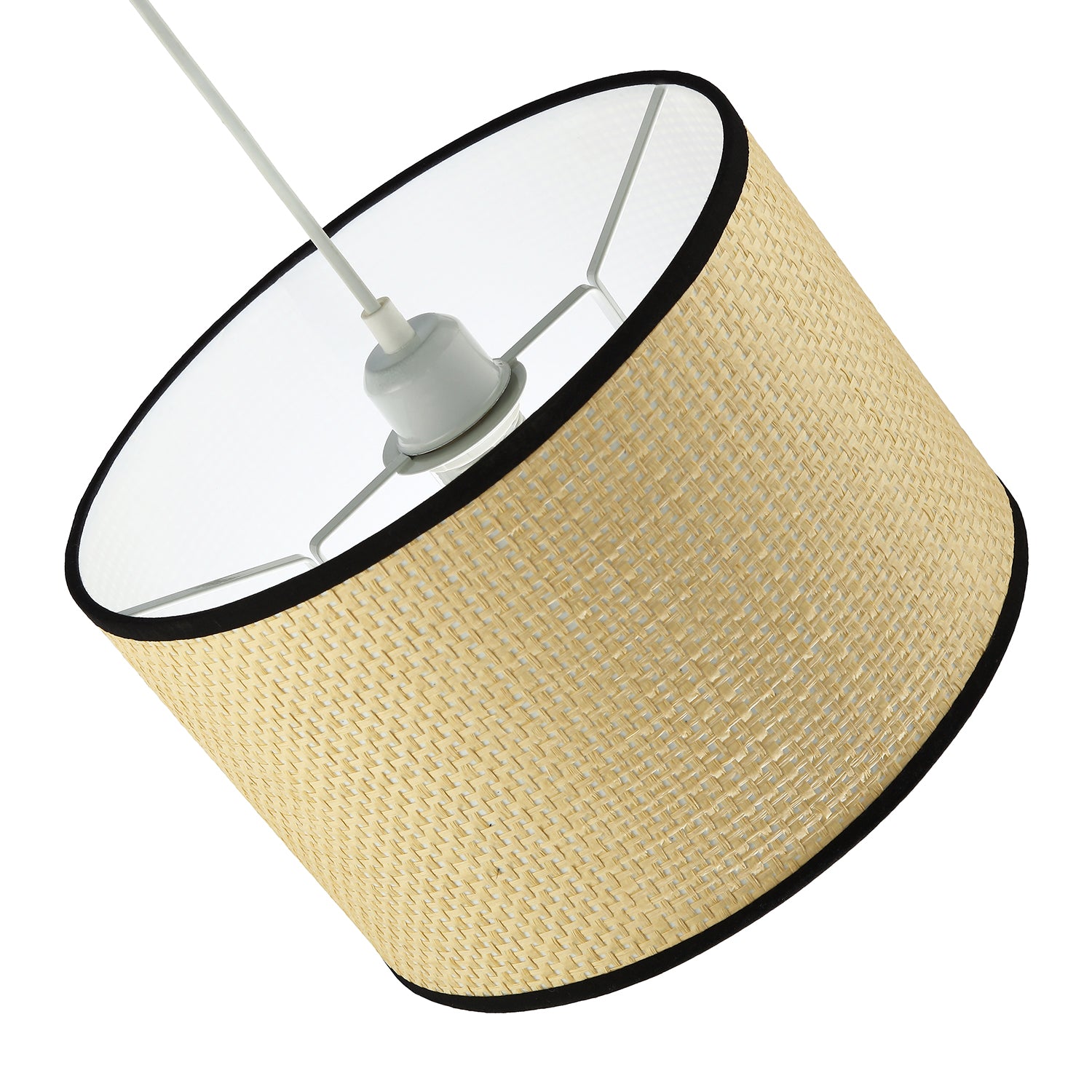 Thin Strapped Rattan Drum Lamp Shade with Black Cotton Fabric Trims Image 4