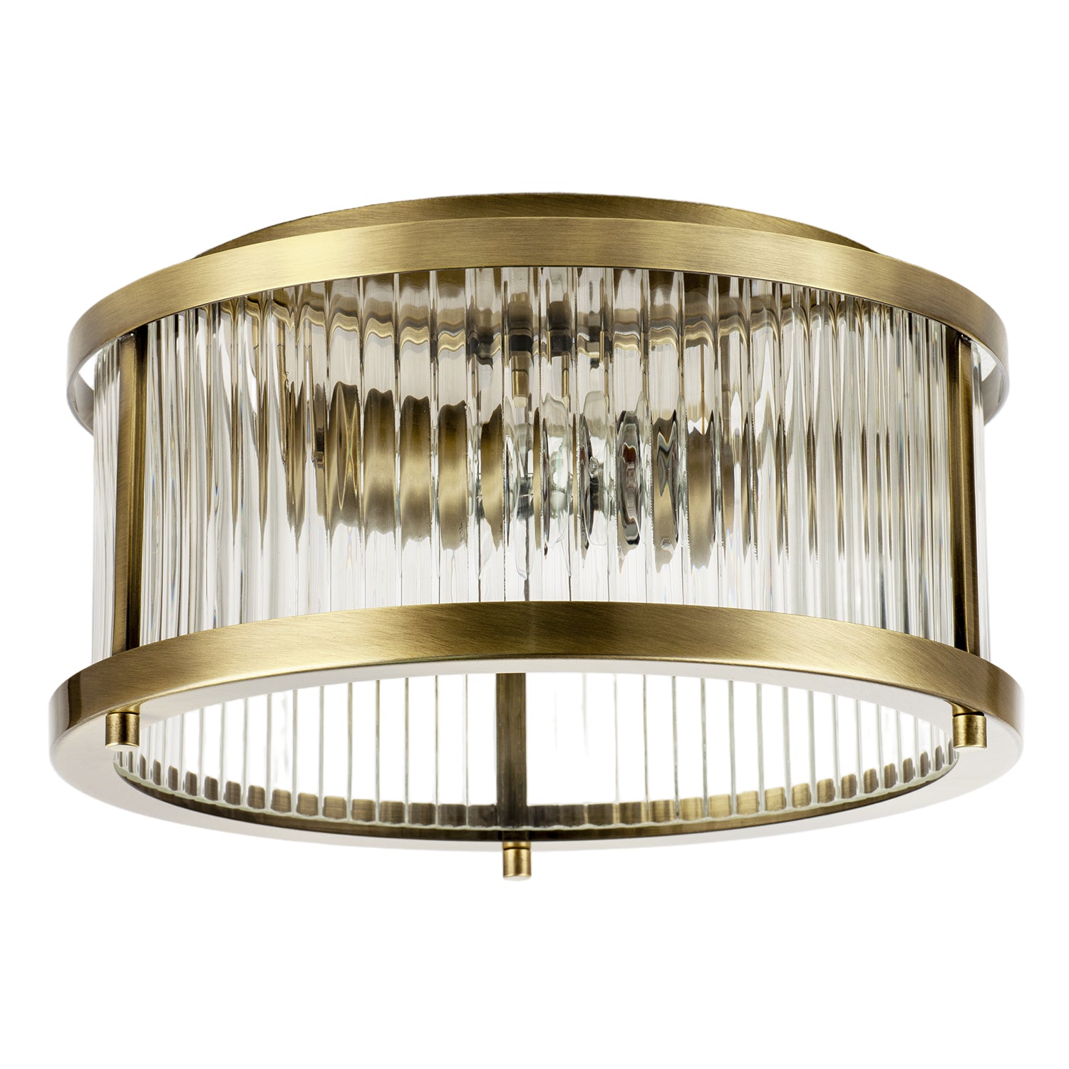 Sleek Matte Antique Brass Flush Ceiling Light with Ribbed Clear Glass Image 3